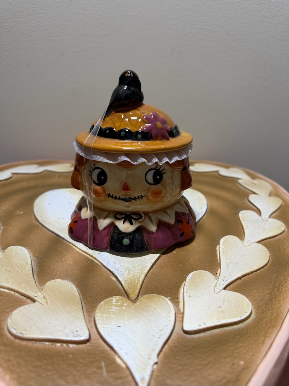 Johanna Parker Fall Girl Scarecrow Ceramic Lidded Bowl